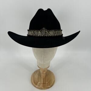Vintage Stetson 5X Beaver Black Cowboy Hat Snakeskin Band Size 7 Made in Mexico